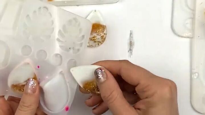 how to make resin earrings with molds cute white gold jewelry, Unmolding the resin earrings