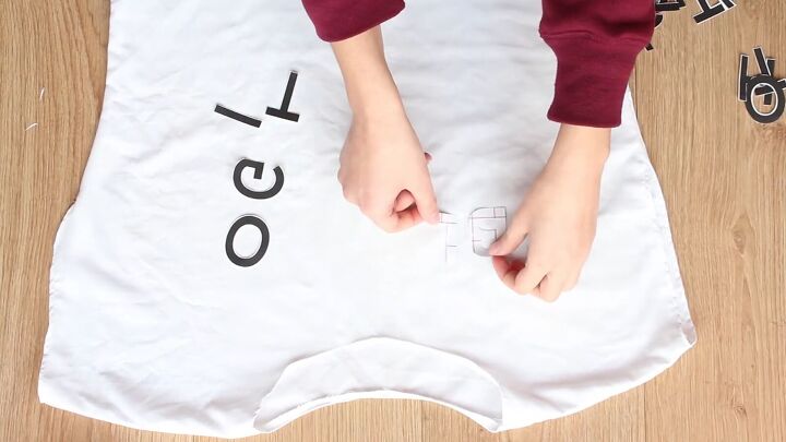 how to sew a t shirt decorate it with text design ideas, Placing the letters on the t shirt