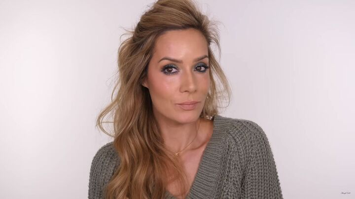 fuss free makeup for beginners how to do an easy glam look, Finished look with nude lipstick