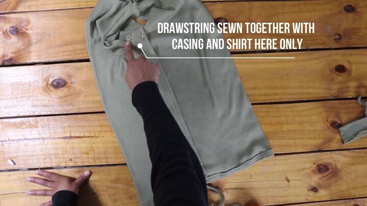 how to make a diy drawstring top that hits all this season s trends, Pinning the drawstrings and casing in place