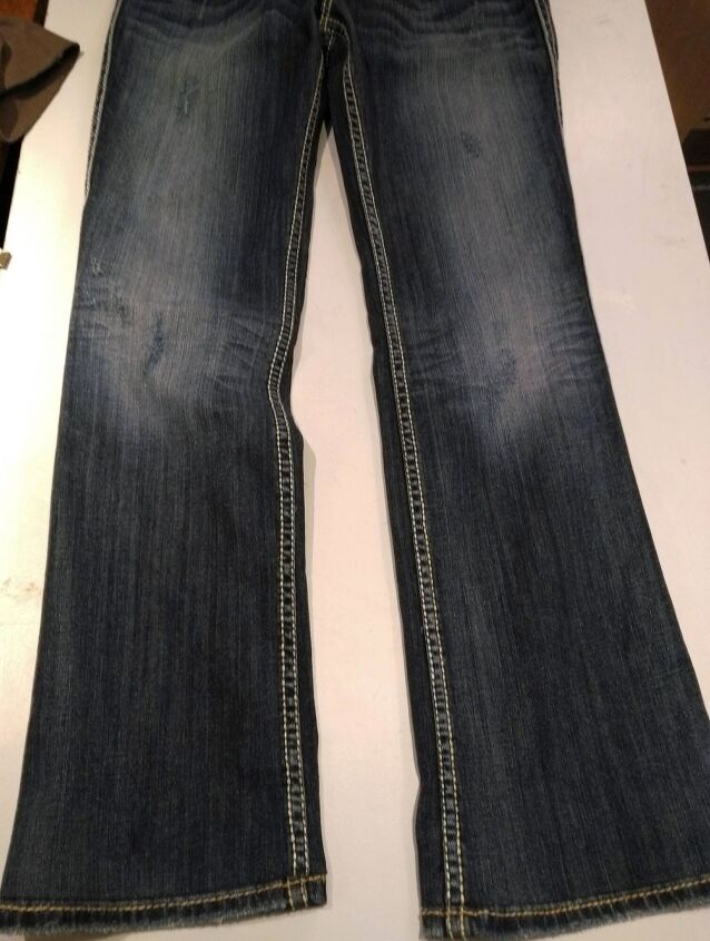 how to straighten bootcut jeans elise s sewing studio, Bootcut jeans before alterations