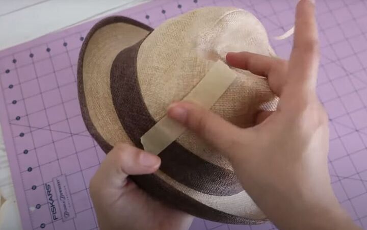 how to copy a hat pattern from an existing hat using masking tape, Taping the center back seam