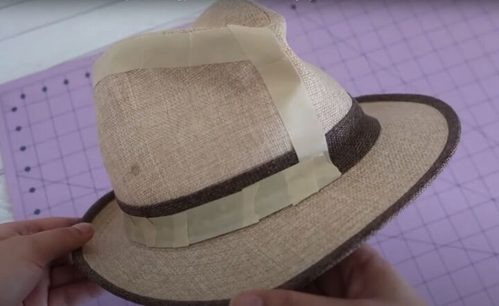 how to copy a hat pattern from an existing hat using masking tape, Taping along the bottom and top edges