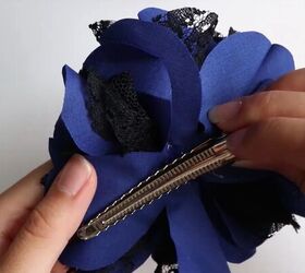how to make quick easy diy flower hair clips out of fabric, Attaching a hair clip to the flower
