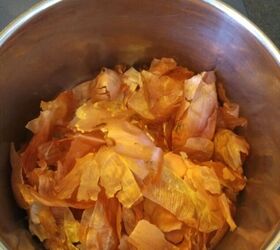 how to dye fabric with onion skins elise s sewing studio, Add onion skins to a large pot