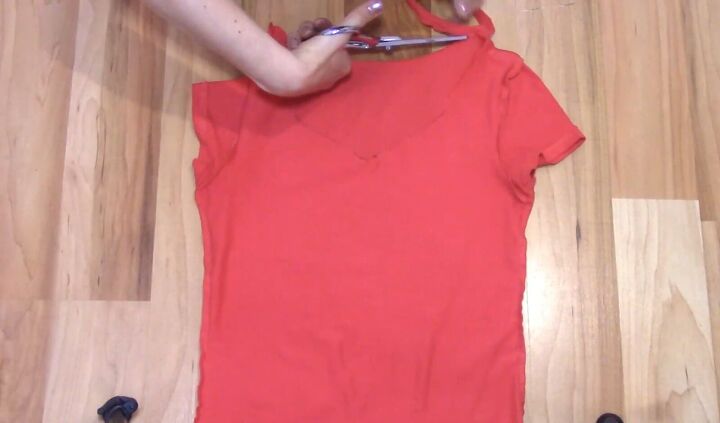 how to cut t shirts into tank tops halter tops in a few easy steps, Cutting off the collar