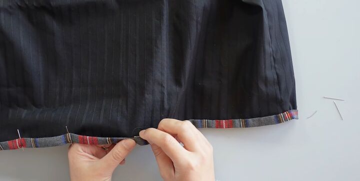 how to sew a skirt for beginners using the free juniper skirt pattern, Sewing the hem of the skirt