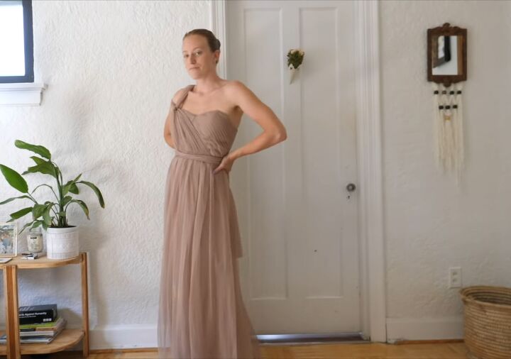 16 bridesmaid multiway dress styles using 1 birdy grey dress, Bridesmaid dress with a split shoulder