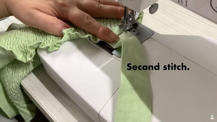 need a cute top for summer try this easy shirred top diy tutorial, Sewing the strap in place