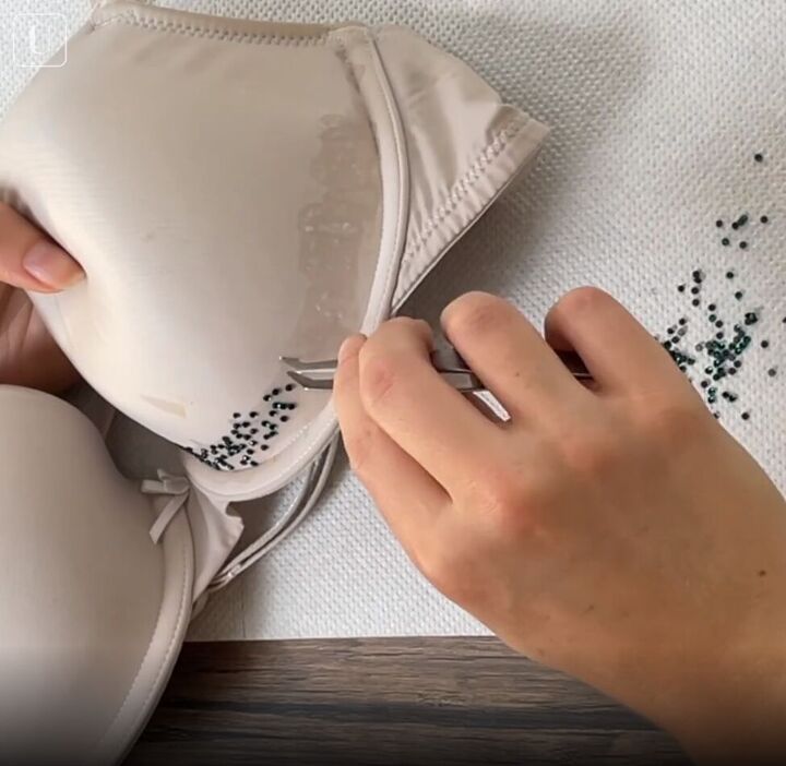 3 quick easy bra makeovers to make your underwear more beautiful, Sticking beads to the cups