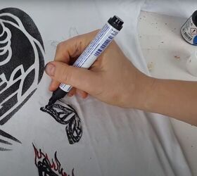 how to use stencils on clothing to create unique custom designs, Adding details with a fabric marker