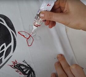 how to use stencils on clothing to create unique custom designs, Using dimensional fabric paint