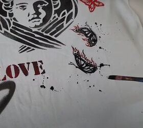 how to use stencils on clothing to create unique custom designs, Adding paint splatters to the design