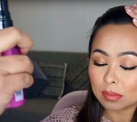 date night makeup how to create a soft glamorous look for a date, Spraying the date night makeup with setting spray