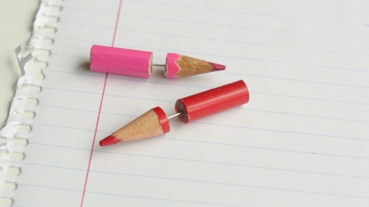 3 cute pieces of diy jewelry made from colored pencils, DIY colored pencil earrings