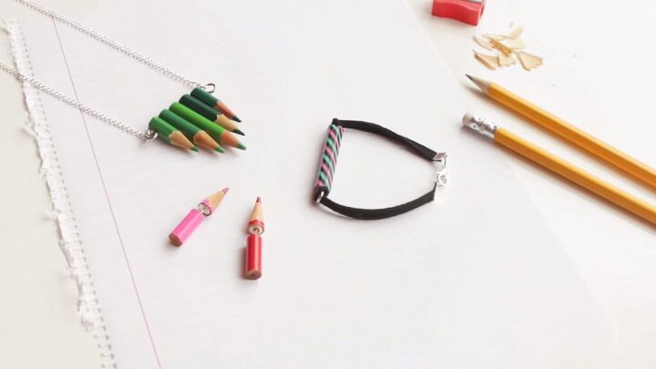 3 cute pieces of diy jewelry made from colored pencils, DIY jewelry made from colored pencils