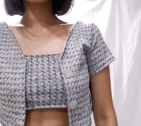 how to make a diy cardigan tube top mini skirt set from a sweater, Cropped cardigan and tube top