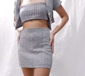 how to make a diy cardigan tube top mini skirt set from a sweater, DIY cardigan top and skirt set