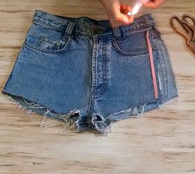 how to make diy lace up shorts without eyelets in just 10 minutes, Burning the ends of the ribbon to prevent fraying
