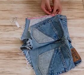 how to make diy lace up shorts without eyelets in just 10 minutes, Sewing the ribbon to the shorts