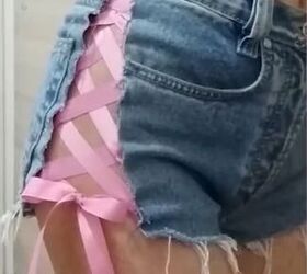 how to make diy lace up shorts without eyelets in just 10 minutes, DIY pink lace up shorts
