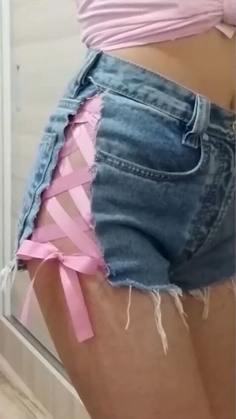 how to make diy lace up shorts without eyelets in just 10 minutes, DIY pink lace up shorts