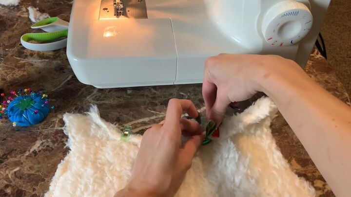 how to make a cozy fuzzy diy two piece set out of sherpa fabric, Hemming the top