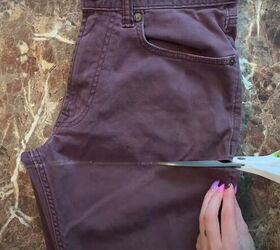 how to easily make a cute diy overall dress out of old pants, Cutting off the pant legs