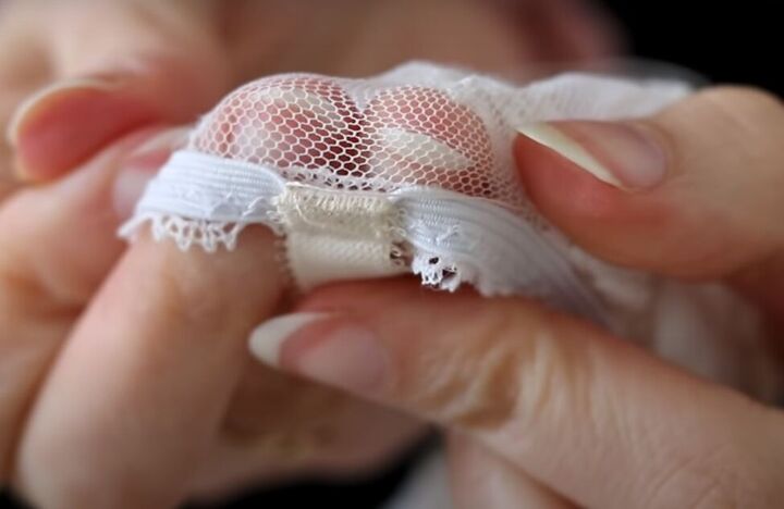 how to make a delicate bralette out of leftover bridal lace, Making shoulder straps for the DIY bralette