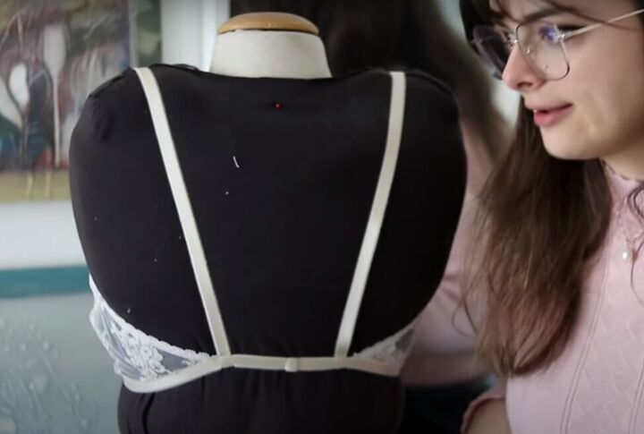 how to make a delicate bralette out of leftover bridal lace, DIY lace bralette from the back