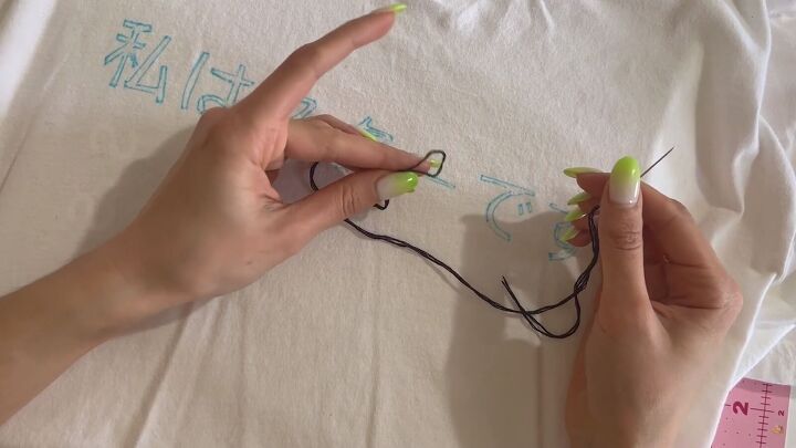 how to embroider a t shirt with a quote in 3 simple steps, How to thread a needle for embroidery