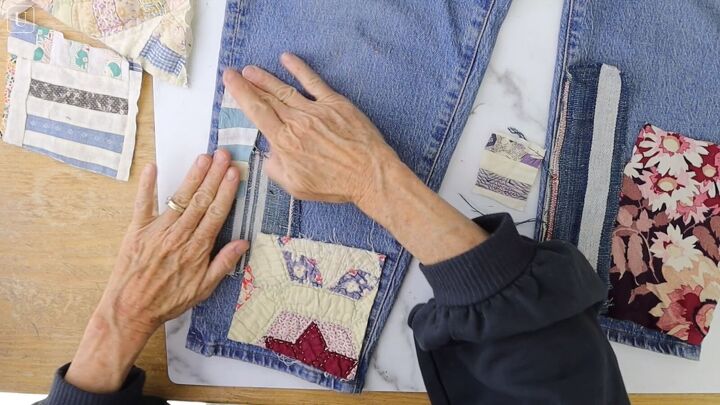 how to make cute patchwork jeans out of old fabric scraps, Old jeans makeover