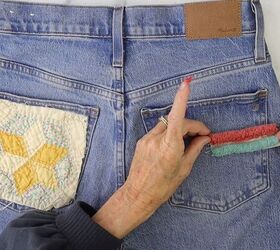 how to make cute patchwork jeans out of old fabric scraps, Customizing old jeans