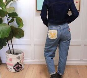 how to make cute patchwork jeans out of old fabric scraps, Back of the DIY patchwork jeans