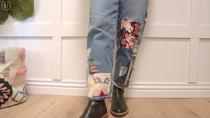 how to make cute patchwork jeans out of old fabric scraps, How to make patchwork jeans