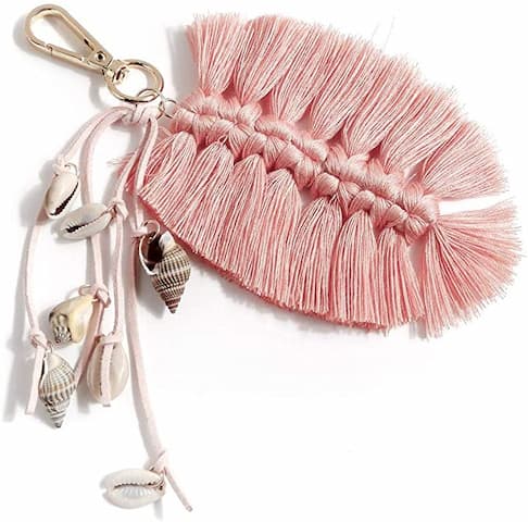 diy macrame feather keychain, Pink Macrame Leaf Keyring on Amazon
