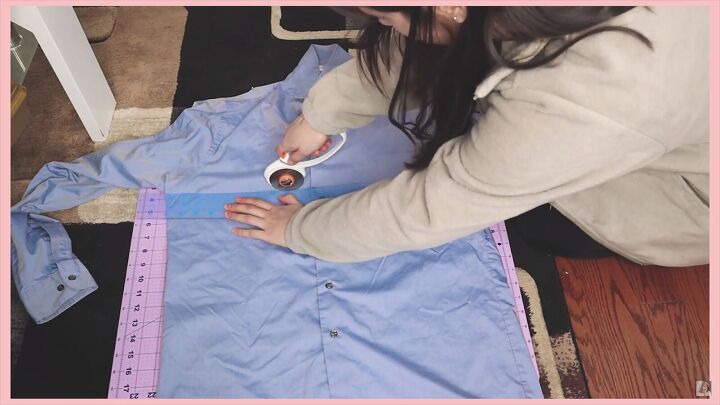 how to make a skirt out of a shirt in 7 simple steps, Cutting the shirt with a rotary cutter