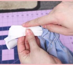 how to make a skirt out of a shirt in 7 simple steps, Threading the elastic through and pinning the ends