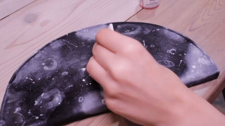 diy clutch painting how to make a glittering half moon design, How to make hand painted bags