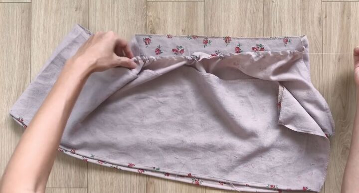 how to make a cute short diy tiered dress with long sleeves, Gathering the fabric