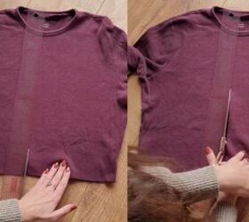 how to make your own cardigan mini dress from old men s clothes, Cutting the top down the middle