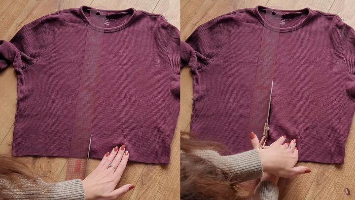 how to make your own cardigan mini dress from old men s clothes, Cutting the top down the middle