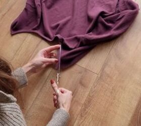 how to make your own cardigan mini dress from old men s clothes, Cutting out the neckline