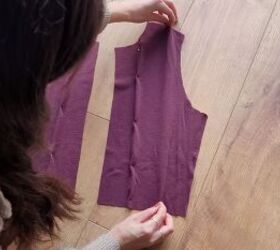 how to make your own cardigan mini dress from old men s clothes, Pinching and sewing the bodice