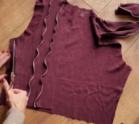 how to make your own cardigan mini dress from old men s clothes, Cutting off the excess fabric