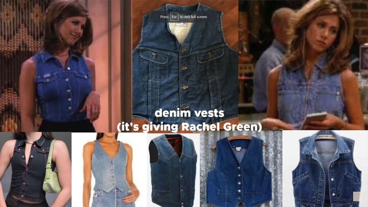 10 summer 2022 fashion trends tiktok aesthetics to rock this season, Rachel Green wearing a denim vest as a top