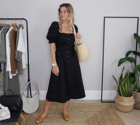 10 casual summer outfits what to wear to beat the summer heat, Black summer dress with puff sleeves