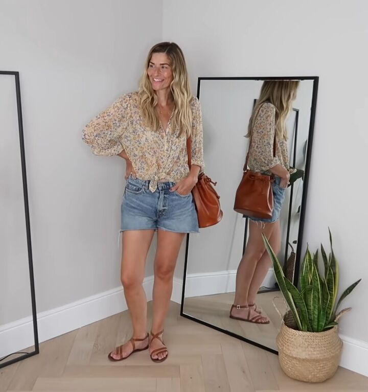 the best way to plan pack summer vacation outfits, Denim shorts with a floaty top