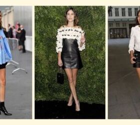 how to emulate alexa chung s style fashion tips outfit ideas, Wearing leather bottoms with a feminine blouse