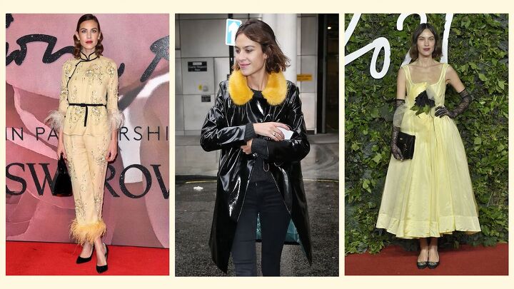 how to emulate alexa chung s style fashion tips outfit ideas, Black and yellow Alexa Chung outfits